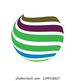 Abstract globe stripes sphere, 3d style striped globe icon effect. Colorful lines in dark background. Rainbow earth shape. Vector illustration. It can use as logo, icon, banner, business card.