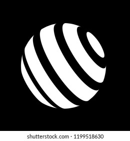 Abstract globe stripes sphere, 3d style striped globe icon effect. White ball logo in dark background. Earth logo shape. Vector illustration. It can use as logo, icon, banner, business card.