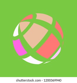 Abstract globe stripes sphere, 3d style striped globe icon effect. Colorful lines in green background. Rainbow earth shape. Vector illustration. It can use as logo, icon, banner, business card.