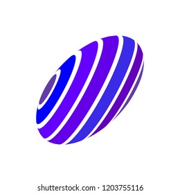 Abstract globe stripes sphere, 3d style striped globe icon effect. Blue ball logo in white background. Colorful 3d sphere shape. Vector illustration. It can use as logo, icon, banner, business card.