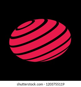 Abstract globe stripes sphere, 3d style striped globe icon effect. Red ball logo in dark background. Color earth logo shape. Vector illustration. It can use as logo, icon, banner, business card.