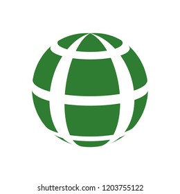 Abstract globe stripes sphere, 3d style striped globe icon effect. Green ball logo in white background. Organic earth logo shape. Vector illustration. It can use as logo, icon, banner, business card.