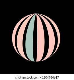 Abstract globe stripes sphere, 3d style striped globe icon effect. Colorful ball logo in dark background. Rainbow in earth shape. Vector illustration. It can use as logo, icon, banner, business card.