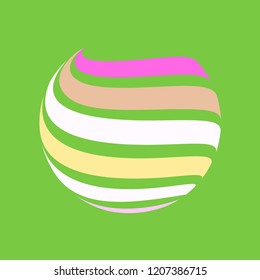 Abstract globe stripes sphere, 3d style striped globe icon effect. Colorful lines in green background. Rainbow earth shape. Vector illustration. It can use as logo, icon, banner, business card.