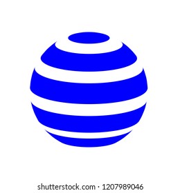 Abstract globe stripes sphere, 3d style striped globe icon effect. Blue ball logo in white background. Colorful 3d earth shape. Vector illustration. It can use as logo, icon, banner, business card.