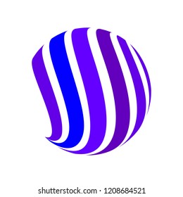 Abstract globe stripes sphere, 3d style striped globe icon effect. Blue ball logo in white background. Colorful 3d earth shape. Vector illustration. It can use as logo, icon, banner, business card.