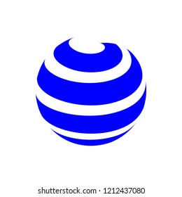 Abstract globe stripes sphere, 3d style striped globe icon effect. Blue ball logo in white background. Colorful 3d earth shape. Vector illustration. It can use as logo, icon, banner, business card.