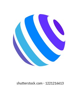 Abstract globe stripes sphere, 3d style striped globe icon effect. Colorful lines in dark background. Rainbow earth shape. Vector illustration. It can use as logo, icon, banner, business card.