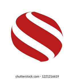 Esfera abstracta de rayas de globo, 3d estilo estriado efecto icono de globo. Logo de la bola roja de fondo oscuro. Forma del logotipo de la Tierra de color. Ilustración vectorial. Puede utilizarse como logotipo, icono, banner, tarjeta de visita.