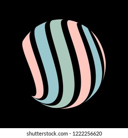 Abstract globe stripes sphere, 3d style striped globe icon effect. Colorful ball logo in dark background. Rainbow in earth shape. Vector illustration. It can use as logo, icon, banner, business card.