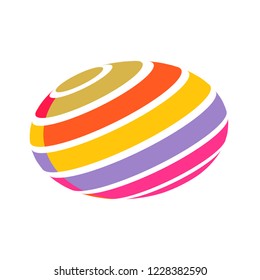 Abstract globe stripes sphere, 3d style striped globe icon effect. Colorful lines in dark background. Rainbow earth shape. Vector illustration. It can use as logo, icon, banner, business card.