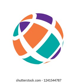 Abstract globe stripes sphere, 3d style striped globe icon effect. Colorful lines in dark background. Rainbow earth shape. Vector illustration. It can use as logo, icon, banner, business card.