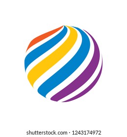 Abstract globe stripes sphere, 3d style striped globe icon effect. Colorful lines in dark background. Rainbow earth shape. Vector illustration. It can use as logo, icon, banner, business card.