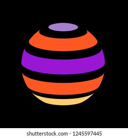 Abstract globe stripes sphere, 3d style striped globe icon effect. Colorful ball logo in dark background. Rainbow in earth shape. Vector illustration. It can use as logo, icon, banner, business card.