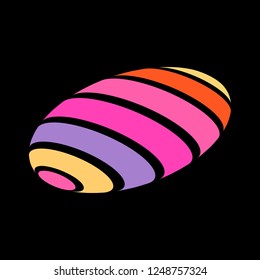 Abstract globe stripes sphere, 3d style striped globe icon effect. Colorful ball logo in dark background. Rainbow in earth shape. Vector illustration. It can use as logo, icon, banner, business card.