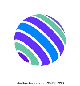 Abstract globe stripes sphere, 3d style striped globe icon effect. Colorful lines in dark background. Rainbow earth shape. Vector illustration. It can use as logo, icon, banner, business card.