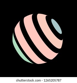 Abstract globe stripes sphere, 3d style striped globe icon effect. Colorful ball logo in dark background. Rainbow in earth shape. Vector illustration. It can use as logo, icon, banner, business card.