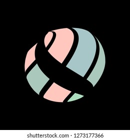 Abstract globe stripes sphere, 3d style striped globe icon effect. Colorful ball logo in dark background. Rainbow in earth shape. Vector illustration. It can use as logo, icon, banner, business card.