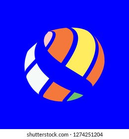 Abstract globe stripes sphere, 3d style striped globe icon effect. Colorful lines in dark background. Rainbow earth shape. Vector illustration. It can use as logo, icon, banner, business card.