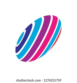 Abstract globe stripes sphere, 3d style striped globe icon effect. Colorful lines in dark background. Rainbow earth shape. Vector illustration. It can use as logo, icon, banner, business card.