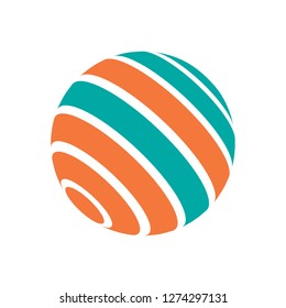 Abstract globe stripes sphere, 3d style striped globe icon effect. Colorful lines in dark background. Rainbow earth shape. Vector illustration. It can use as logo, icon, banner, business card.