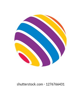 Abstract globe stripes sphere, 3d style striped globe icon effect. Colorful lines in dark background. Rainbow earth shape. Vector illustration. It can use as logo, icon, banner, business card.