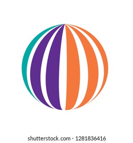 Abstract globe stripes sphere, 3d style striped globe icon effect. Colorful lines in dark background. Rainbow earth shape. Vector illustration. It can use as logo, icon, banner, business card.