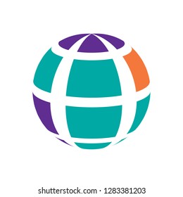 Abstract globe stripes sphere, 3d style striped globe icon effect. Colorful lines in dark background. Rainbow earth shape. Vector illustration. It can use as logo, icon, banner, business card.
