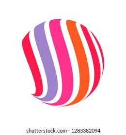 Abstract globe stripes sphere, 3d style striped globe icon effect. Colorful lines in dark background. Rainbow earth shape. Vector illustration. It can use as logo, icon, banner, business card.