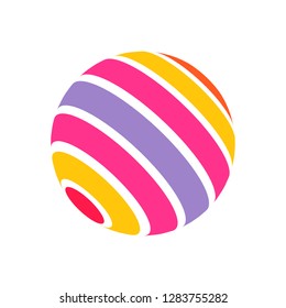 Abstract globe stripes sphere, 3d style striped globe icon effect. Colorful lines in dark background. Rainbow earth shape. Vector illustration. It can use as logo, icon, banner, business card.