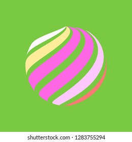 Abstract globe stripes sphere, 3d style striped globe icon effect. Colorful lines in green background. Rainbow earth shape. Vector illustration. It can use as logo, icon, banner, business card.
