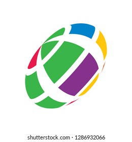 Abstract globe stripes sphere, 3d style striped globe icon effect. Colorful lines in dark background. Rainbow earth shape. Vector illustration. It can use as logo, icon, banner, business card.