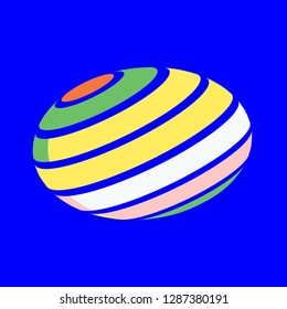 Abstract globe stripes sphere, 3d style striped globe icon effect. Colorful lines in dark background. Rainbow earth shape. Vector illustration. It can use as logo, icon, banner, business card.