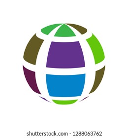 Abstract globe stripes sphere, 3d style striped globe icon effect. Colorful lines in dark background. Rainbow earth shape. Vector illustration. It can use as logo, icon, banner, business card.