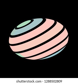 Abstract globe stripes sphere, 3d style striped globe icon effect. Colorful ball logo in dark background. Rainbow in earth shape. Vector illustration. It can use as logo, icon, banner, business card.