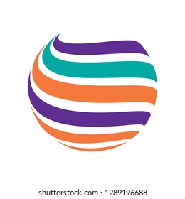 Abstract globe stripes sphere, 3d style striped globe icon effect. Colorful lines in dark background. Rainbow earth shape. Vector illustration. It can use as logo, icon, banner, business card.