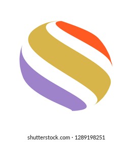 Abstract globe stripes sphere, 3d style striped globe icon effect. Colorful lines in dark background. Rainbow earth shape. Vector illustration. It can use as logo, icon, banner, business card.