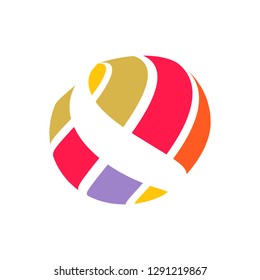 Abstract globe stripes sphere, 3d style striped globe icon effect. Colorful lines in dark background. Rainbow earth shape. Vector illustration. It can use as logo, icon, banner, business card.