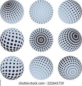 Abstract globe symbol, round icon, business concept. Collection of halftone sphere vector ball  logo template. You can use science and technology, tourism, financial or environmental background. 