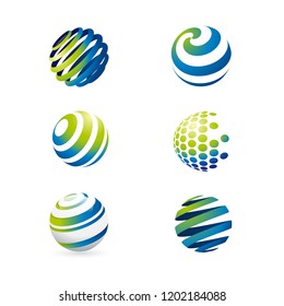 Abstract globe symbol set, communication and technology icons, internet and social network concept