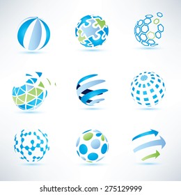 abstract globe symbol set,communication and technology icons, internet and social network concept