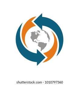 Abstract globe world earth logo design template vector illustration with circular arrow around
