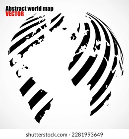 Resumen del mapa del mundo con líneas en blanco y negro. Mapa de franjas mundiales