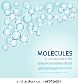 Abstract gloss blue molecules design. EPS 10 vector illustration. Atoms. Medical background for banner or flyer. Molecular structure with glowing yellow spherical particles.