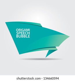 Abstract glossy azure origami speech bubble. Vector turquoise abstract background.