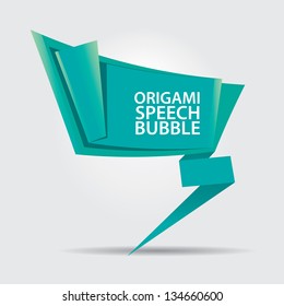Abstract glossy azure origami speech bubble. Vector turquoise abstract background.
