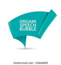 Abstract glossy azure origami speech bubble. Vector turquoise abstract background.