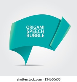 Abstract glossy azure origami speech bubble. Vector turquoise abstract background.