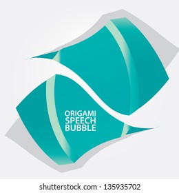 Abstract glossy azure origami speech bubble. Vector turquoise abstract background.