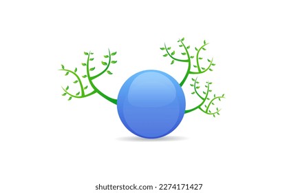 Abstract glossy ball with tree, modern ecology background called Frutiger aero.